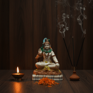 9 inch large polyresin Lord Shiva idol NGT-235 Mahadev statue seated in Abhaya Mudra white with colorful accents