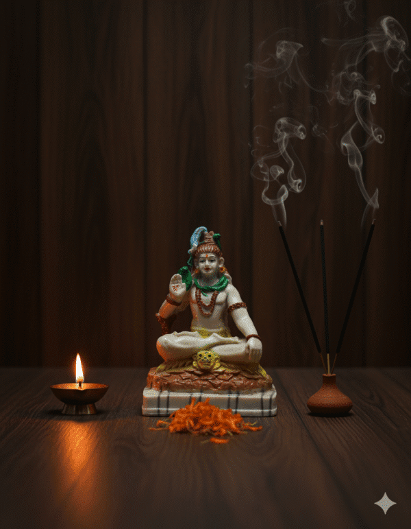 9 inch large polyresin Lord Shiva idol NGT-235 Mahadev statue seated in Abhaya Mudra white with colorful accents