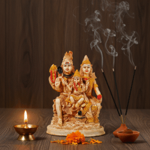 Shiv Parivar Murti, 9 Inch Shiva Family, Ochre Polyresin, NGT-168, Home Mandir Centerpiece, Antique Shiva Idol, Devotional Gift