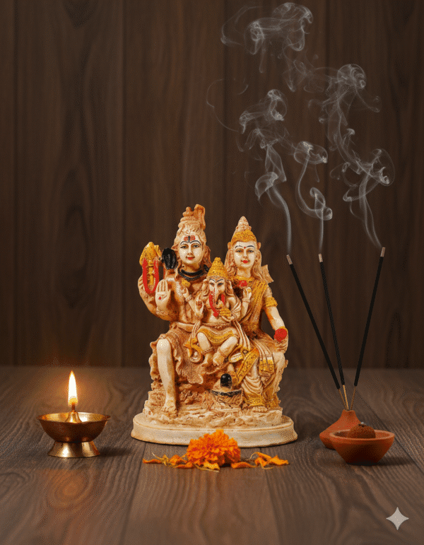 Shiv Parivar Murti, 9 Inch Shiva Family, Ochre Polyresin, NGT-168, Home Mandir Centerpiece, Antique Shiva Idol, Devotional Gift