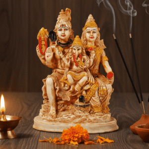 Shiv Parivar Murti, 9 Inch Shiva Family, Ochre Polyresin, NGT-168, Home Mandir Centerpiece, Antique Shiva Idol, Devotional Gift