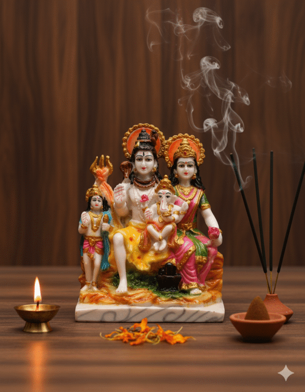 Shiv Parivar Murti, 9 Inch Shiva Family, Ganesha Kartikey Idol, NGT-187, Premium Polyresin, Home Mandir Centerpiece, Mahashivratri Gift