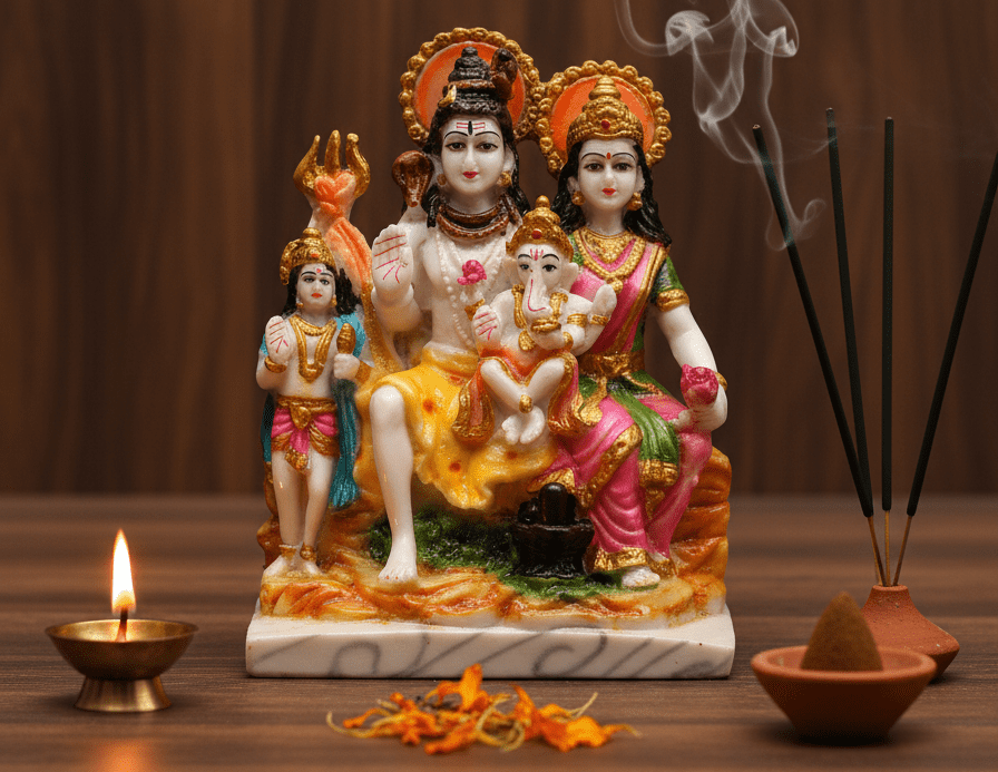 Shiv Parivar Murti, 9 Inch Shiva Family, Ganesha Kartikey Idol, NGT-187, Premium Polyresin, Home Mandir Centerpiece, Mahashivratri Gift