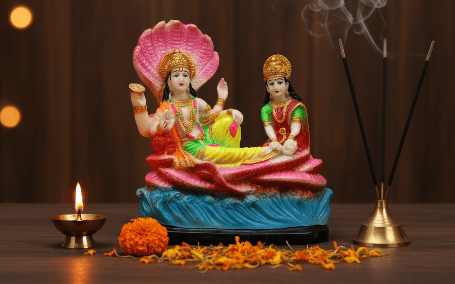 Vishnu Sheshnag, Anantasayana, Lakshmi Narayan, Hindu Idol, Pooja Murti, Polyresin Figurine, Vastu