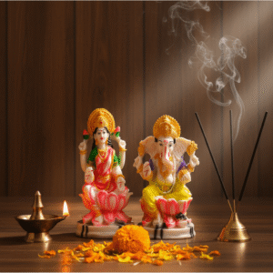 Handcrafted 7 Inch Brass Laxmi Ganesh Idol Set for Diwali Pooja