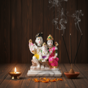 4 inch miniature polyresin Shiv Parivar Murti NGT-236 pink and white Shiva Parvati Ganesha