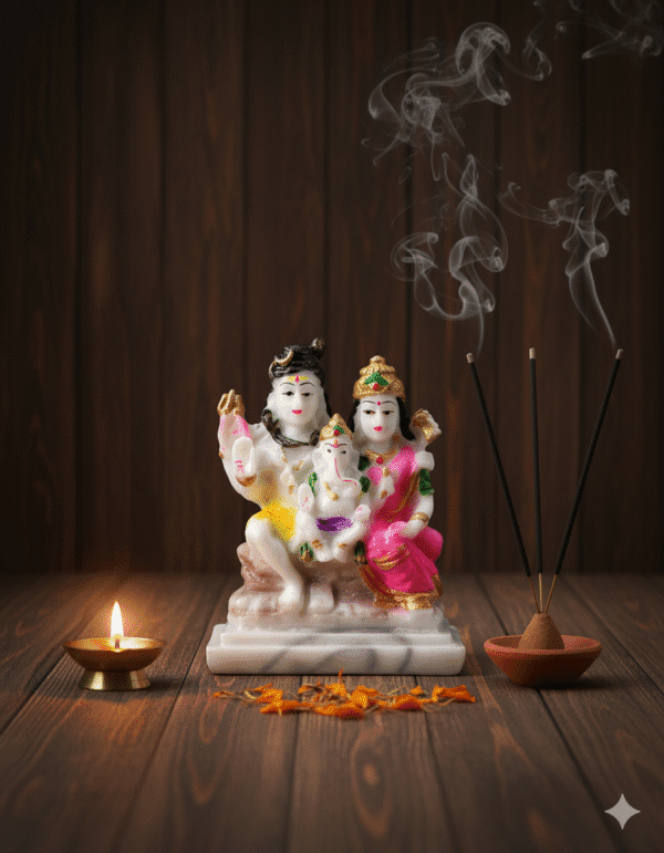 4 inch miniature polyresin Shiv Parivar Murti NGT-236 pink and white Shiva Parvati Ganesha