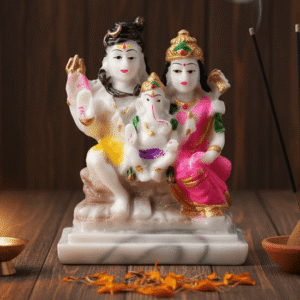 4 inch miniature polyresin Shiv Parivar Murti NGT-236 pink and white Shiva Parvati Ganesha