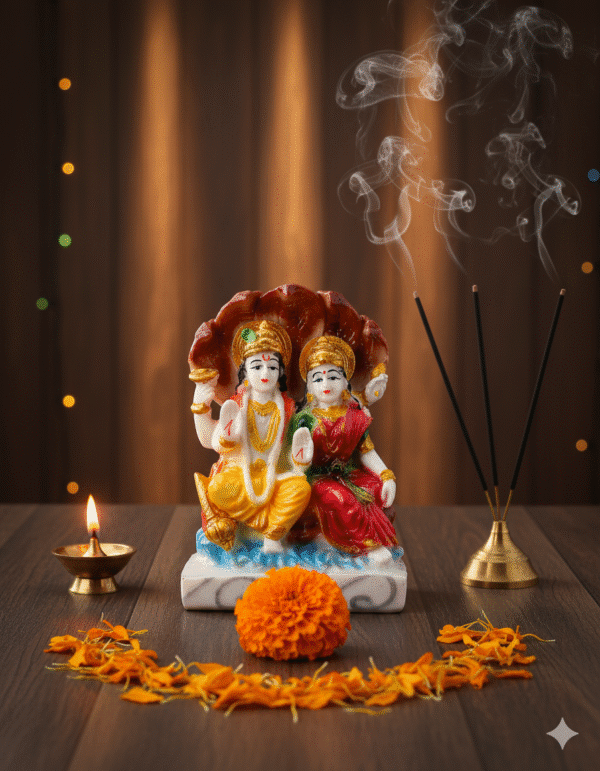 6-Inch Lakshmi Narayan Statue - Polyresin Lord Vishnu & Goddess Lakshmi Idol for Prosperity