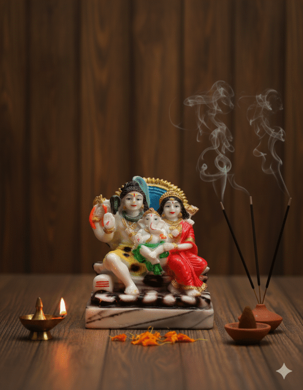 6 inch multi-color polyresin Shiv Parivar Murti NGT-233 Shiva Parvati Ganesha idol