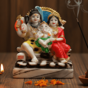 6 inch multi-color polyresin Shiv Parivar Murti NGT-233 Shiva Parvati Ganesha idol