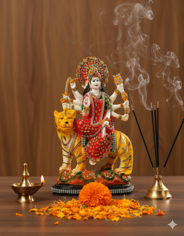 15 Inch Jeweled Durga, Maa Durga Idol on Tiger, Mata Rani Murti NGT-061, Navaratri Statue Big, Luxury Hindu Goddess, Rhinestone Ganpati, Goddess Shakti Idol, Big Jeweled Mata