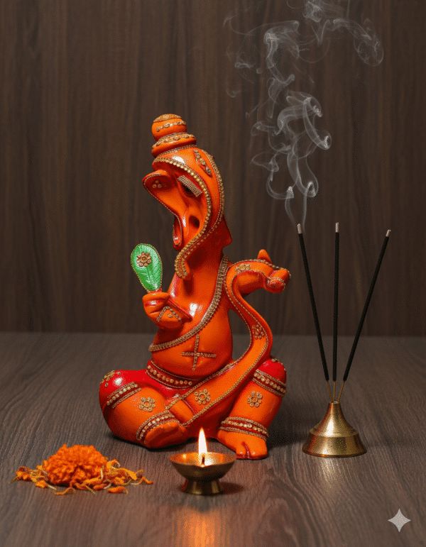 23 Inch Ganesha Idol, Oversized Lambodhar Ganesh, Large Orange Ganpati, Jeweled Ganesha Statue, Ganesh Idol NGT-098, Luxury Vastu Idol, Floor Standing Ganesha, Big Ganpati Murti