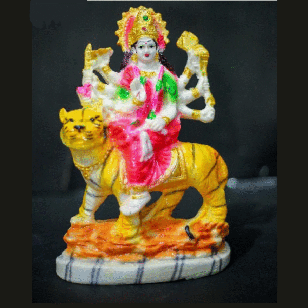 10-Inch Maa Durga Idol on Tiger (Pink Marble Touch)