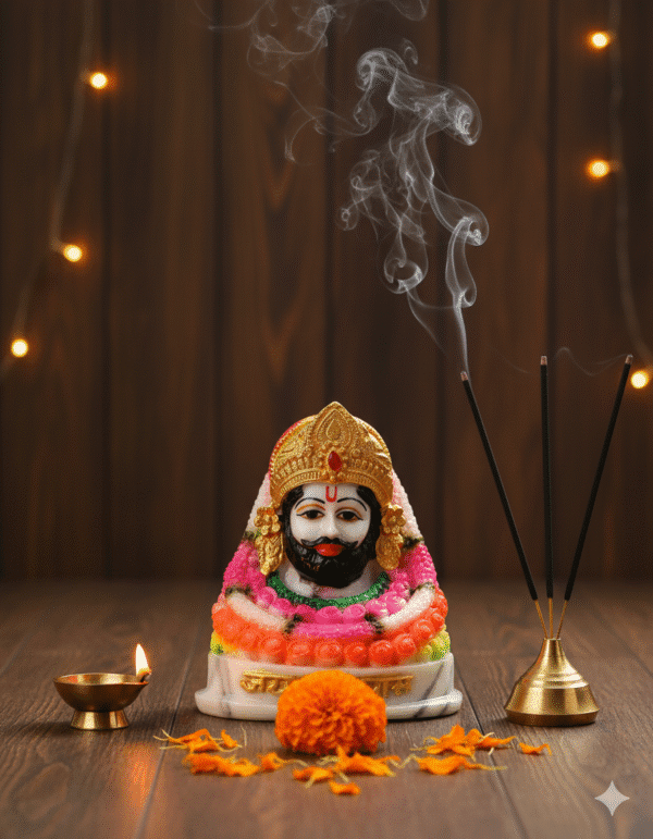 Khatu Shyam Murti, 6 Inch Shyam Baba, Premium Polyresin, Marble Dust Idol, NGT-176, Home Mandir Decor, Pink Garland, Shyam Baba Statue