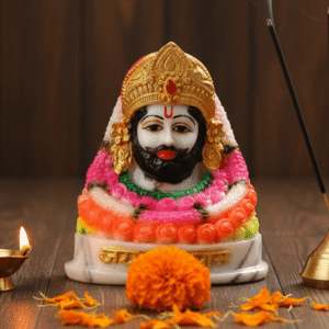 Khatu Shyam Murti, 6 Inch Shyam Baba, Premium Polyresin, Marble Dust Idol, NGT-176, Home Mandir Decor, Pink Garland, Shyam Baba Statue