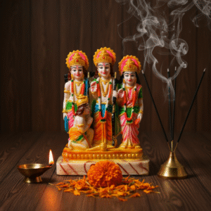 Brass Ram Darbar Idol 7.5 Inch Lord Ram Parivar Murti NGT-048 for Home Temple