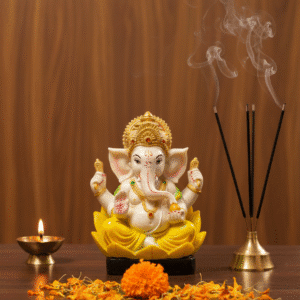 5-Inch Yellow Patta Ganesha Idol (Leaf/Petal Base)