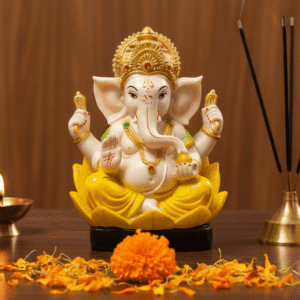 5-Inch Yellow Patta Ganesha Idol (Leaf/Petal Base)