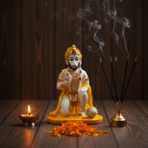 10 Inch Hanuman Idol, Seated Hanuman Yellow, White Bajrangbali Murti Large, Hanuman Abhaya Mudra Statue, Vastu Protection Idol NGT-028, Hindu God Figurine