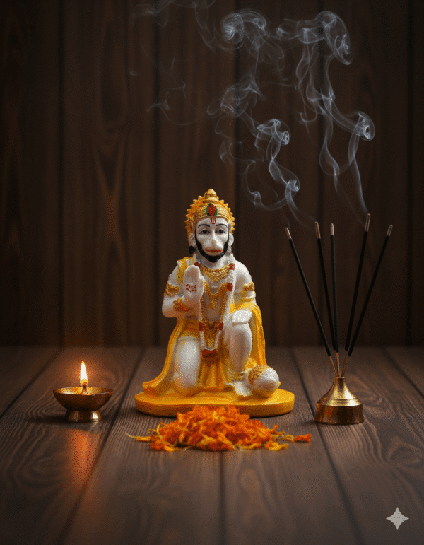 10 Inch Hanuman Idol, Seated Hanuman Yellow, White Bajrangbali Murti Large, Hanuman Abhaya Mudra Statue, Vastu Protection Idol NGT-028, Hindu God Figurine