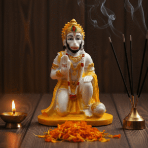 10 Inch Hanuman Idol, Seated Hanuman Yellow, White Bajrangbali Murti Large, Hanuman Abhaya Mudra Statue, Vastu Protection Idol NGT-028, Hindu God Figurine