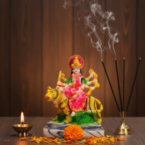 7 Inch Maa Durga Idol, Durga on Tiger Statue, Mata Rani Murti Medium, Navaratri Idol NGT-121, Pink Durga Statue, Vastu Protection Statue, Hindu Goddess Figurine