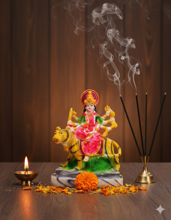 7 Inch Maa Durga Idol, Durga on Tiger Statue, Mata Rani Murti Medium, Navaratri Idol NGT-121, Pink Durga Statue, Vastu Protection Statue, Hindu Goddess Figurine