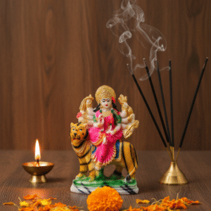 6 Inch Maa Durga Idol, Durga on Tiger Small, Mata Rani Murti Pink, Navaratri Idol NGT-030, Car Dashboard Idol, Vastu Protection Statue, Hindu Goddess Figurine