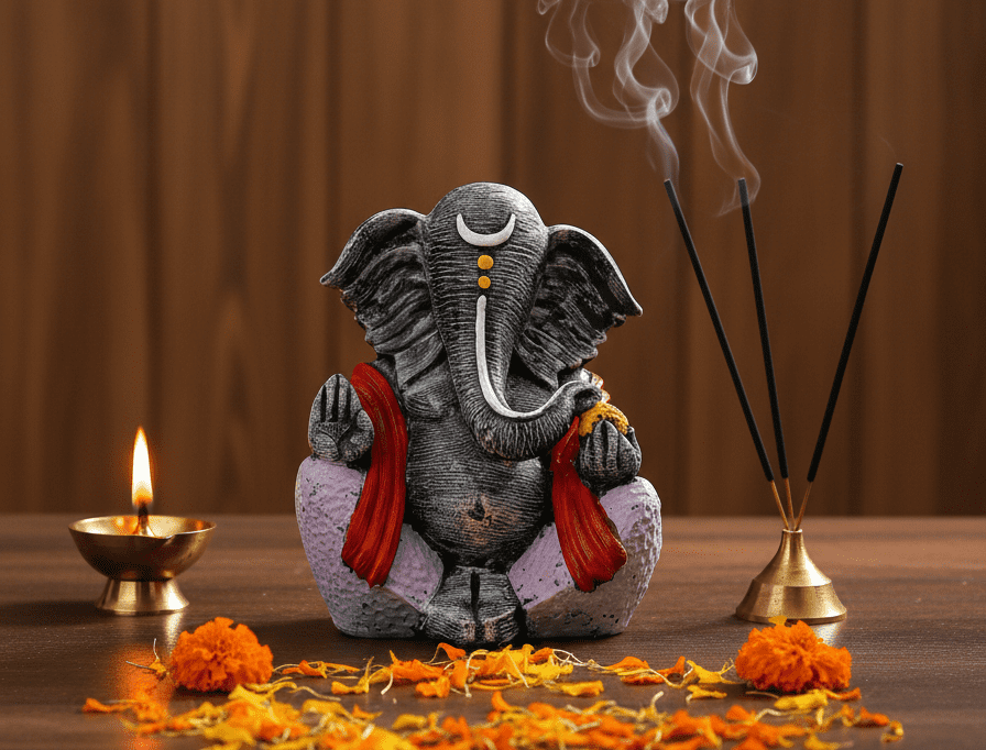 The Distinctive 12-Inch Antique Charcoal Ganesha