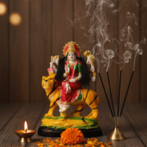 9 Inch Maa Durga Idol, Durga on Tiger Statue with Hair, Mata Bal Wali Murti, Navaratri Idol NGT-147, Large Hindu Goddess Statue, Vastu Protection