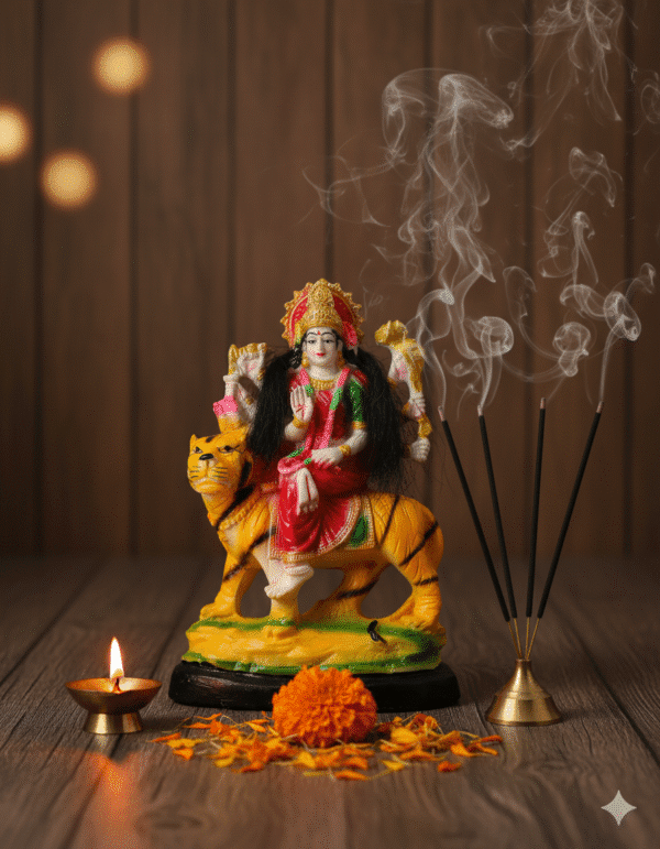 9 Inch Maa Durga Idol, Durga on Tiger Statue with Hair, Mata Bal Wali Murti, Navaratri Idol NGT-147, Large Hindu Goddess Statue, Vastu Protection