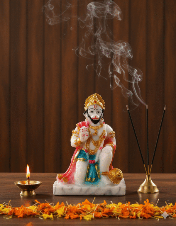 6 Inch Hanuman Idol, Seated Hanuman Murti, White Marble Dust Bajrangbali, Hanuman Ji Idol NGT-156, Hanuman Gada Statue, Vastu Protection Statue, Hindu God Figurine