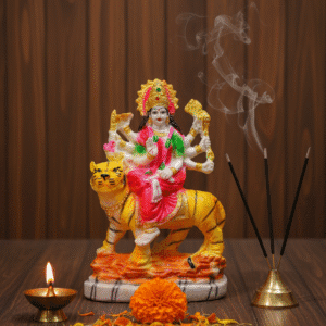 10 Inch Maa Durga Idol, Durga on Tiger Statue Large, Mata Rani Murti Marble Touch, Navaratri Idol NGT-023, Pink Durga Statue, Vastu Protection Idol, Hindu Goddess Figurine