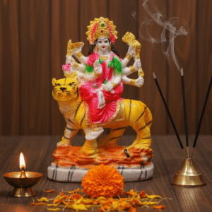 10 Inch Maa Durga Idol, Durga on Tiger Statue Large, Mata Rani Murti Marble Touch, Navaratri Idol NGT-023, Pink Durga Statue, Vastu Protection Idol, Hindu Goddess Figurine