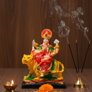 10.5 Inch Maa Durga Idol, Durga on Tiger Statue Large, Mata Rani Murti China Finish, Navaratri Idol NGT-134, Vastu Protection Statue, Hindu Goddess Figurine, China Mata