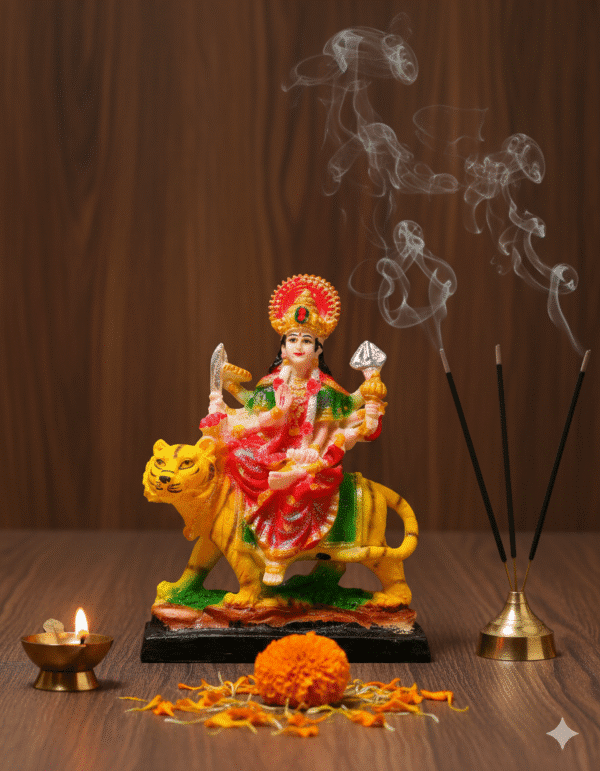 10.5 Inch Maa Durga Idol, Durga on Tiger Statue Large, Mata Rani Murti China Finish, Navaratri Idol NGT-134, Vastu Protection Statue, Hindu Goddess Figurine, China Mata