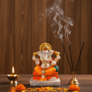 8-Inch Ornate Patri Ganesha Idol with Gold Crown (Marble Dust)