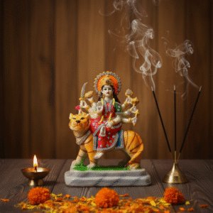 9.5 Inch Jeweled Durga, Marble Touch Durga Idol, Mata Rani Murti NGT-019, Navaratri Statue, Jewellery Hindu Goddess, Premium Durga Idol, Vastu Protection Statue, China Mata