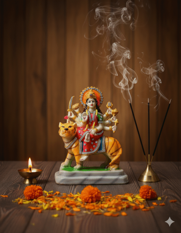 9.5 Inch Jeweled Durga, Marble Touch Durga Idol, Mata Rani Murti NGT-019, Navaratri Statue, Jewellery Hindu Goddess, Premium Durga Idol, Vastu Protection Statue, China Mata