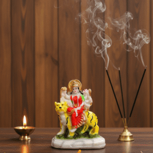 4-Inch Maa Durga Idol on Tiger (Compact Marble Dust)