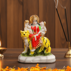 4-Inch Maa Durga Idol on Tiger (Compact Marble Dust)