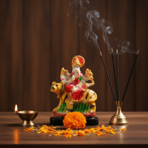 5 Inch Maa Durga Idol, Durga on Tiger Small, Mini Mata Rani Murti, Car Dashboard Idol, Navaratri Gift NGT-160, Compact Hindu Goddess, Vastu Protection