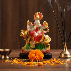 5 Inch Maa Durga Idol, Durga on Tiger Small, Mini Mata Rani Murti, Car Dashboard Idol, Navaratri Gift NGT-160, Compact Hindu Goddess, Vastu Protection