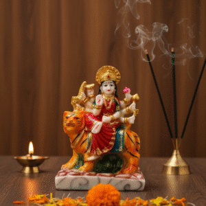 6 Inch Maa Durga Idol, Durga on Tiger Statue, Mata Rani Murti Small, Navaratri Idol NGT-201, Marble Dust Durga, Vastu Protection Statue, Hindu Goddess Figurine