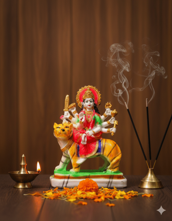 9.5 Inch Maa Durga Idol, Durga on Tiger Statue, Mata Rani Murti Marble Touch, Navaratri Idol NGT-024, Vastu Protection Statue, Hindu Goddess Figurine, China Mata Idol