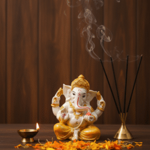 7.5-Inch Mukut Ganesha Idol (Yellow Glitter)