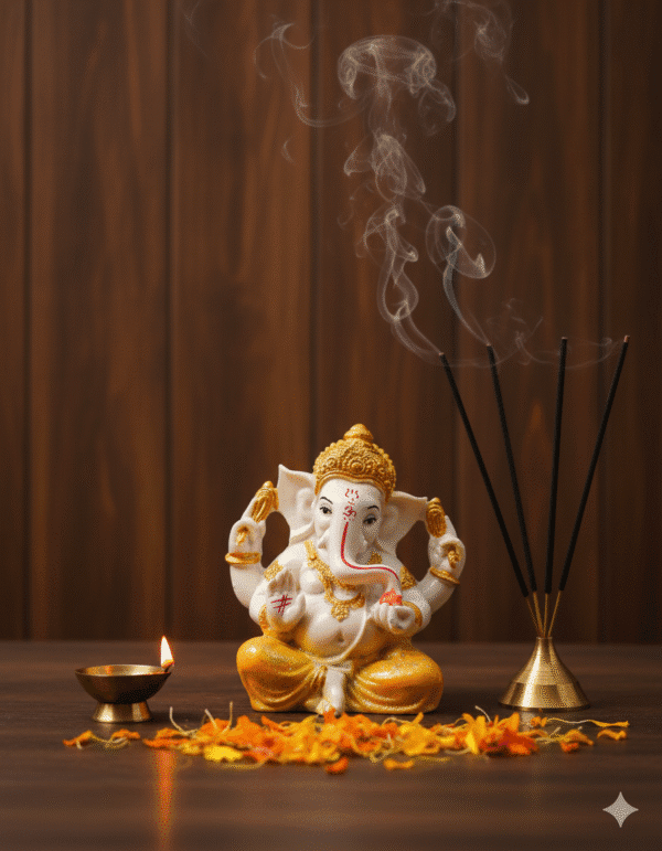 7.5-Inch Mukut Ganesha Idol (Yellow Glitter)