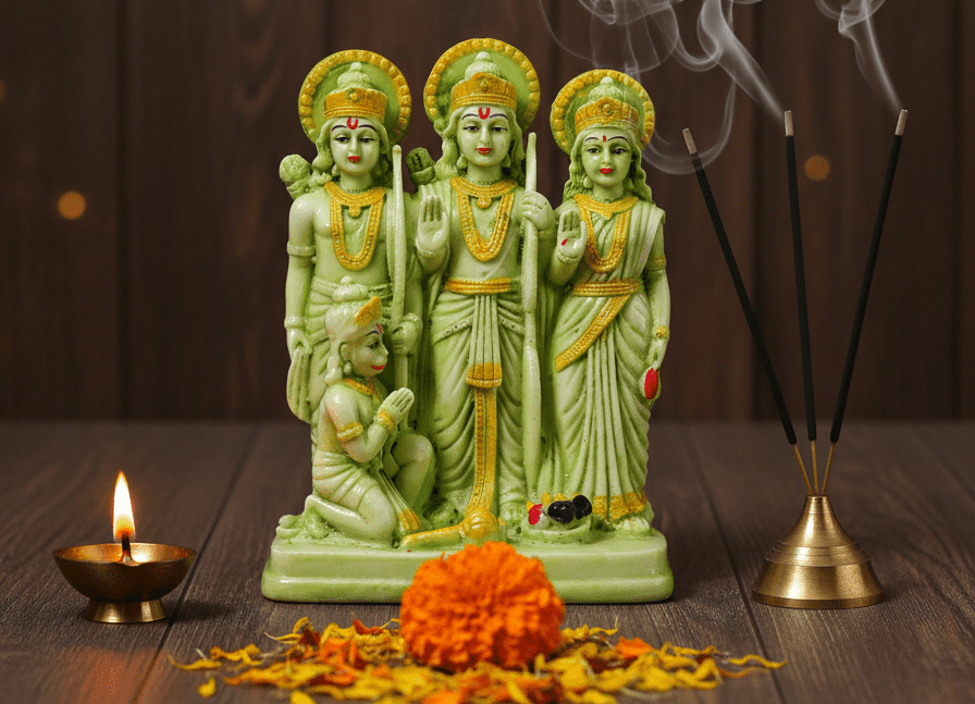 8.5 inch Ram Darbar Statue with Lord Ram, Sita, Lakshman, and Hanuman for Home Temple