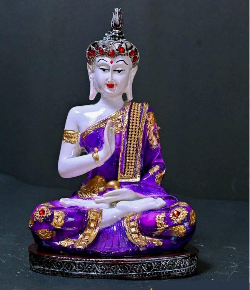 11.5 Inch Meditating Buddha Statue (White & Purple) - Polyresin Gautam Buddha Idol